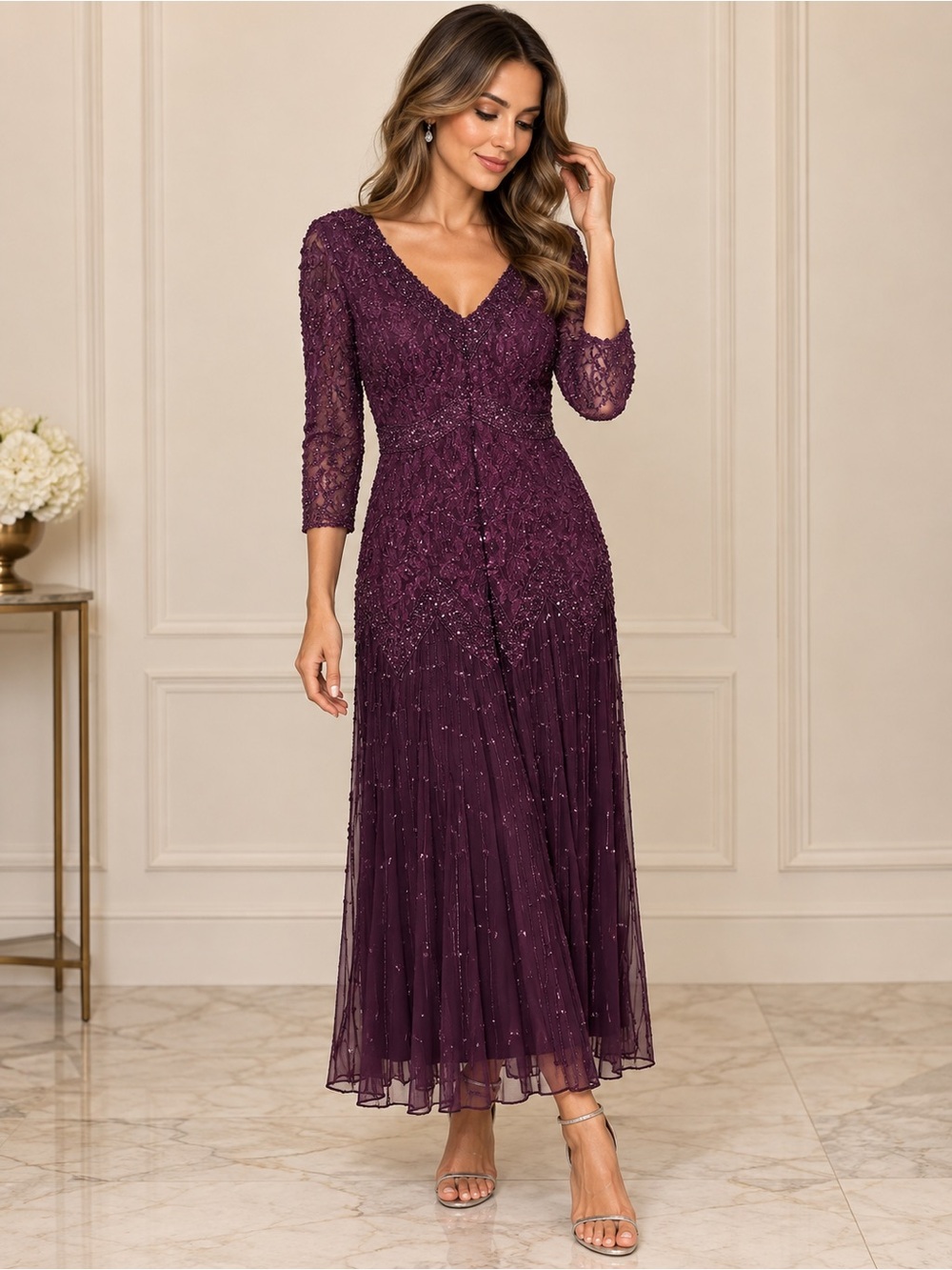 Pisarro Nights Beaded Evening Gown Purple mother of the bride , wedding 16 P